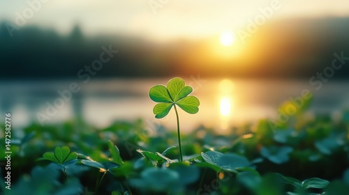 Clover in field with sunset