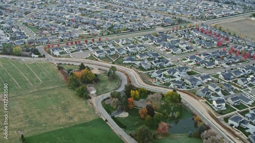 AERIAL Above tract housing in Boise, Idaho