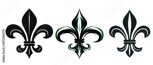 Stylized Fleur-de-Lis Icon, Black & Green Elegant Emblem Design