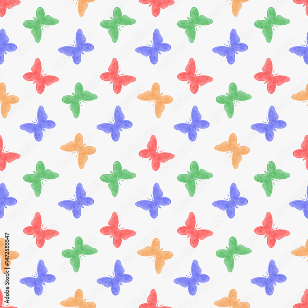 Obraz premium Colorful hand painted butterfly repeat pattern. Seamless pattern with butterflies. Stock illustration