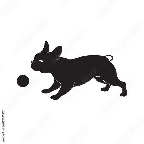 French Bulldog Running To Chase Ball Silhouette