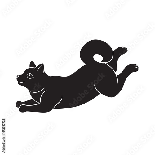Akita Rolling In Playful Pose Silhouette