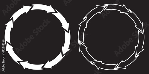 Recycled arrow circle vector icon set. Loop arrows, recycle and reuse symbol.