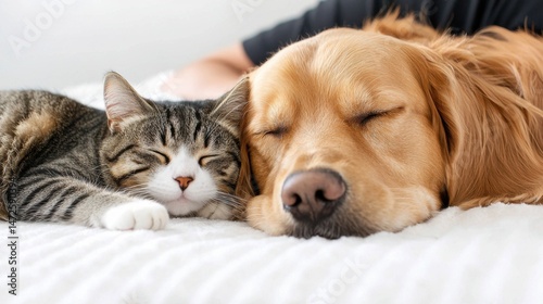 Wallpaper Mural Adorable Cat and Golden Retriever Puppy Sleeping Together Torontodigital.ca