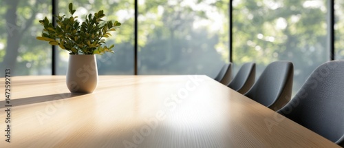 Meeting table with green plant vase