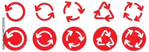 Circle arrow icon set, refresh, reload, rotation, reset, loop sign, recycle symbol, black isolated on white background, vector illustration.