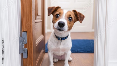 Cute Dog Waiting by Door, Puppy at Home