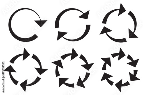 Circle arrow icon. Refresh and reload arrow icon. Rotation vector arrows set. Vector illustration.