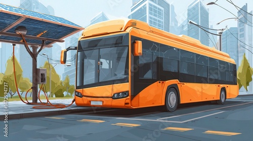 Electric Bus Charging Station in Downtown Urban Landscape