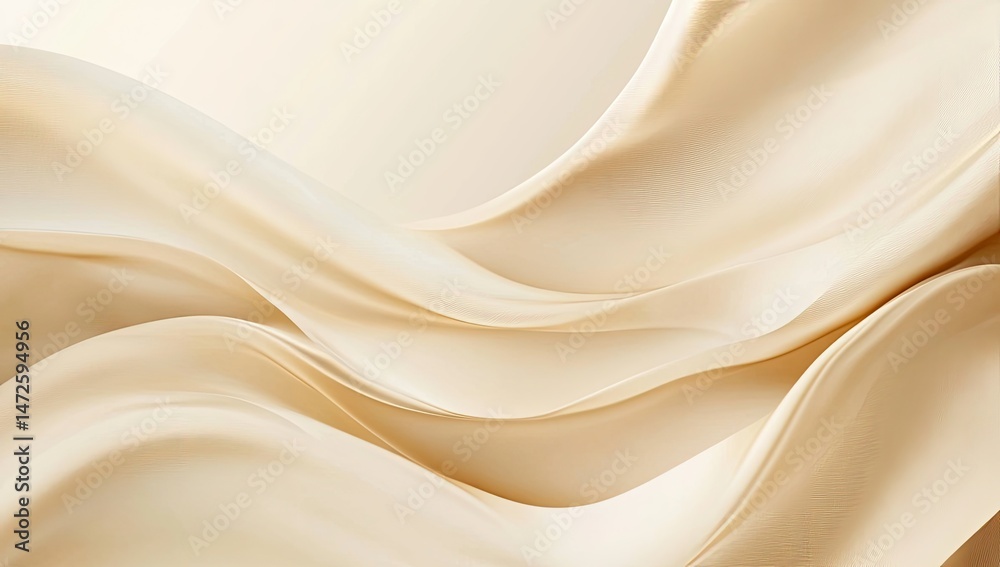 Obraz premium Smooth, flowing, cream-colored fabric drapes in elegant, fluid curves. Delicate, soft, and luxurious folds
