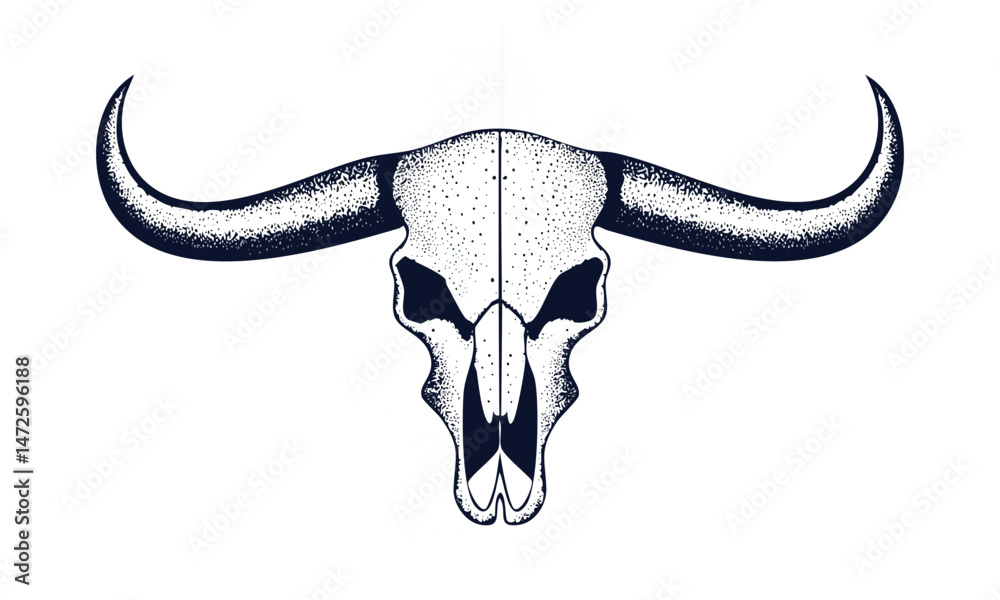 Naklejka premium Rustic Longhorn Skull Clipart Design
