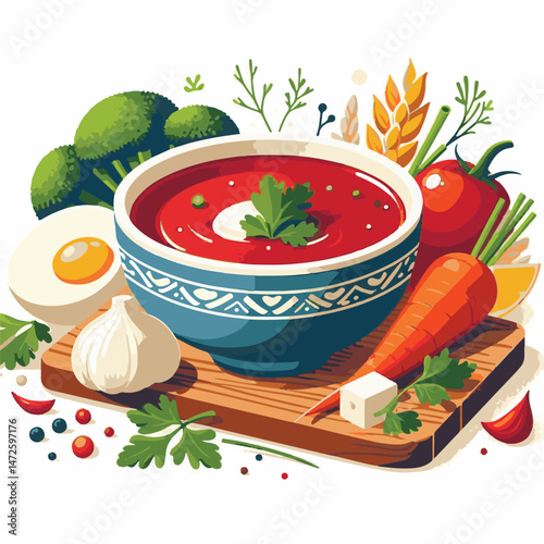 soup, food, borscht, bowl, ukrainian, dish, lunch, dinner, vegetable, beet, cream, cuisine, borsch, beetroot, red, meat, traditional, healthy, meal, homemade, hot, gourmet, plate, garlic, tasty, cooki