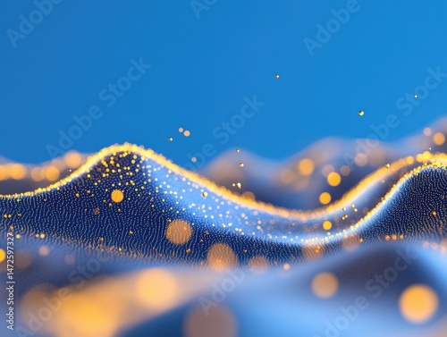 Abstract blue and gold dotted landscape