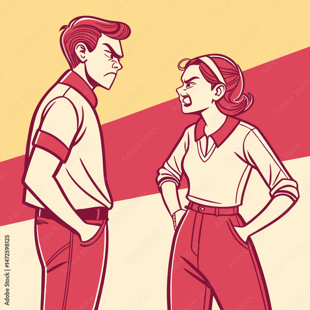 Obraz premium young couple angry characters pop art style