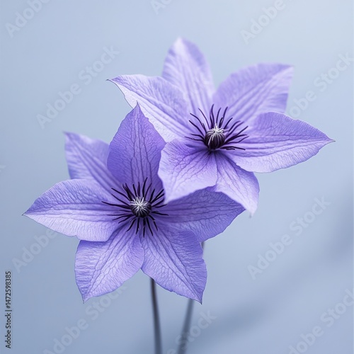 Floral arrangement with two purple flowers