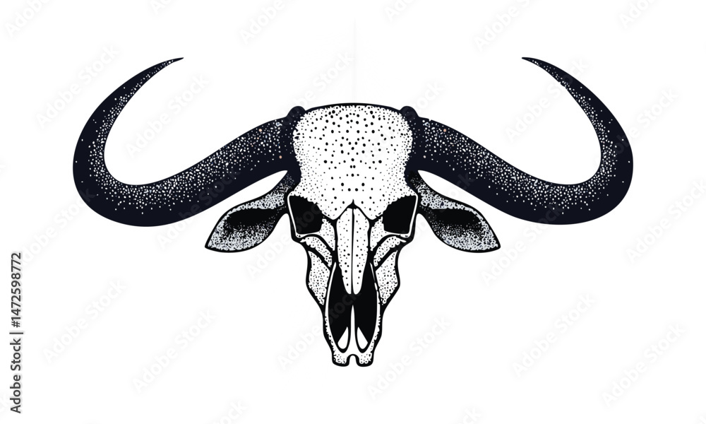 Fototapeta premium Tattoo Style Cow Skull Drawing