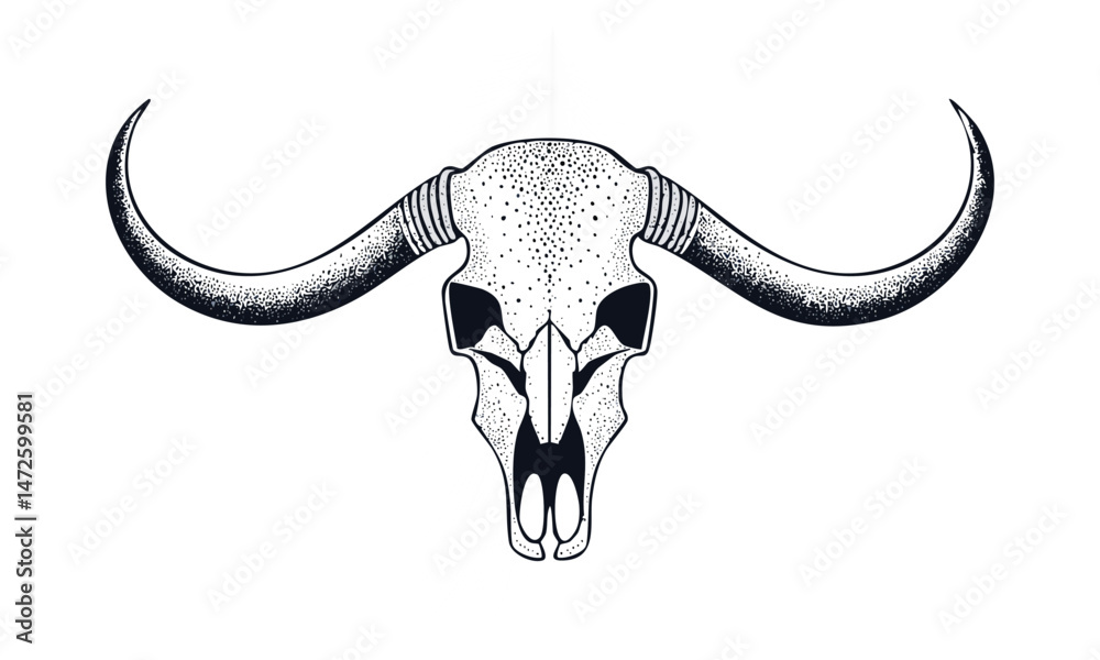 Obraz premium Longhorn Skull Tattoo Design Illustration