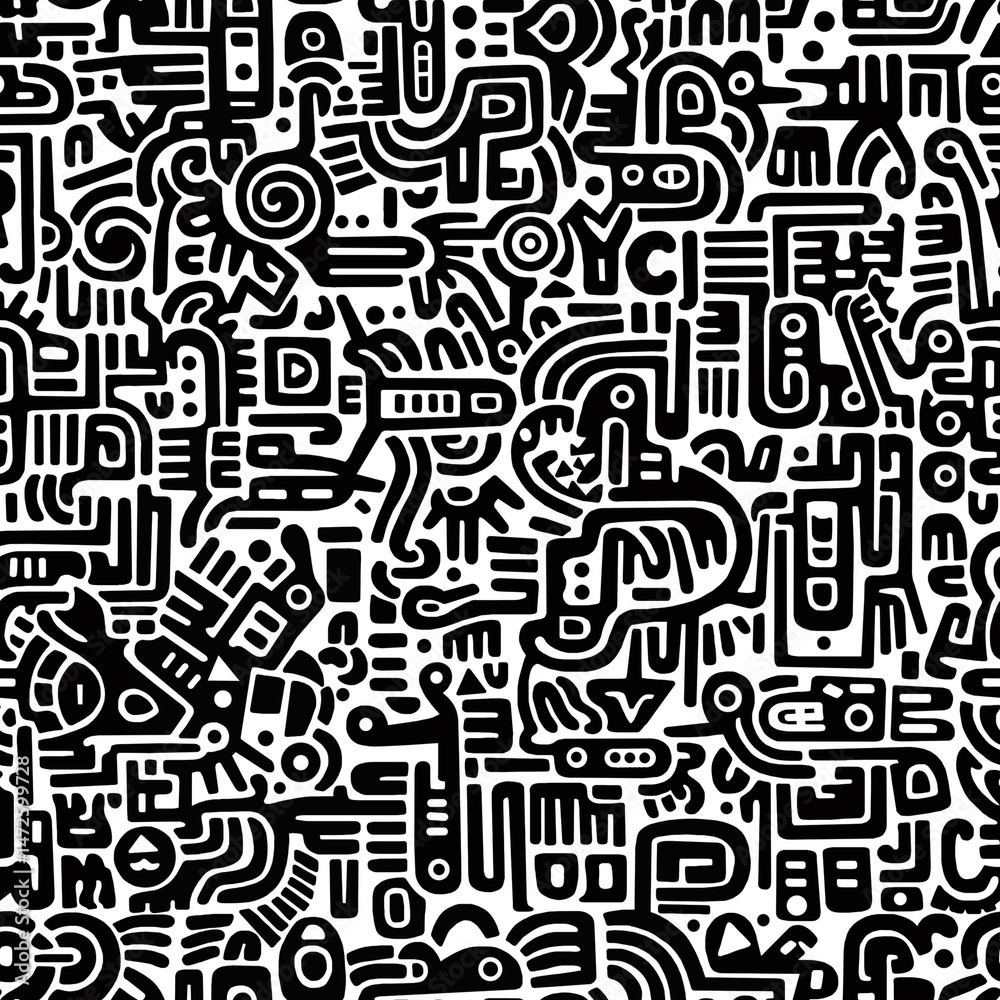 custom made wallpaper toronto digitalA black and white hand-drawn drawing in the Mexican style.Seamless pattern.	