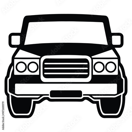 Pickup truck bumper black and white silhouette on white background