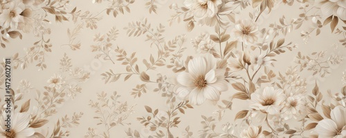 Delicate cream floral pattern, elegant botanical design, wedding, flowers, seamless