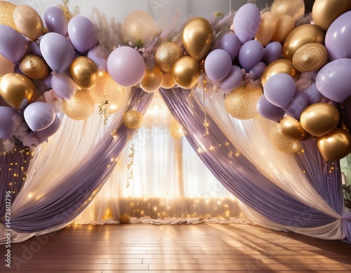 Elegant Lavender and Gold Balloon Arch Decor Perfect for Birthday Party or Special Event Backdrop