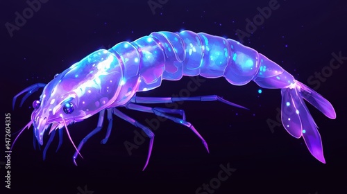 Wallpaper Mural Vibrant, glowing shrimp illustration showcasing bioluminescence in a dark underwater setting Torontodigital.ca
