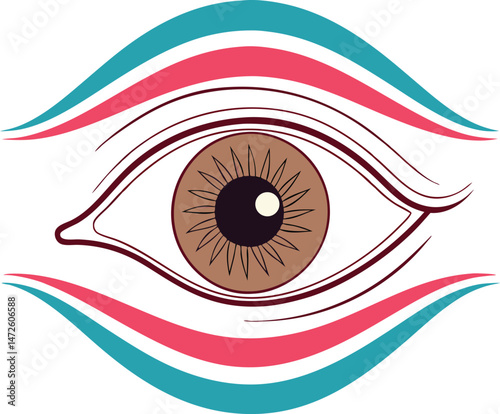 Decorative brown eye illustration with colored lines on a transparent background