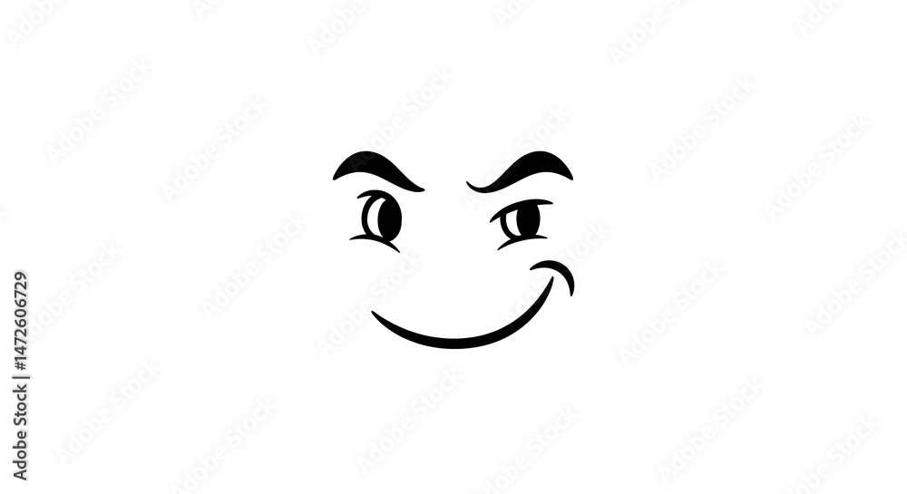 Smiling Face with Raised Eyebrow in Black and White Smiling Face with Raised Eyebrow in Black and White