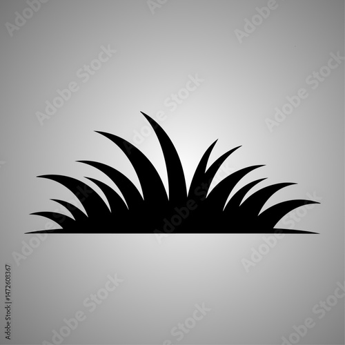 Dark silhouette grass blades, minimal black and white landscape, abstract botanical design