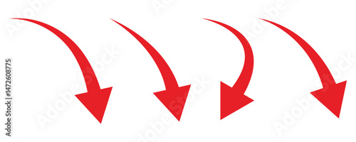 Collection of red downward arrow symbol vector on white background