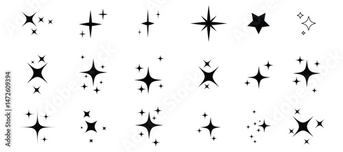 Star icons. Twinkling stars. Sparkles, shining burst. Christmas vector symbols isolated. Retro futuristic sparkle icons collection. collection of star icons in vector, shining icons, shiny, sparkling