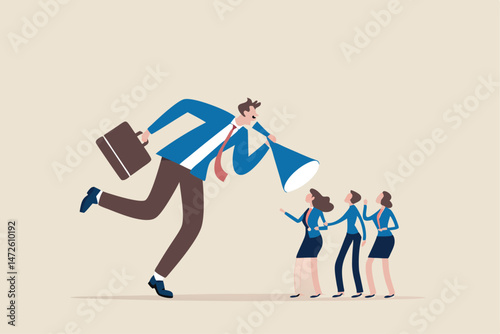 Good listener boss, listen and accept all opinion, suggestion or customer feedback concept, smart businessman trying hard to listen to all colleagues advice.