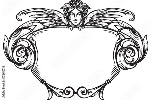 baroque heraldic ornament vintage hand drawing