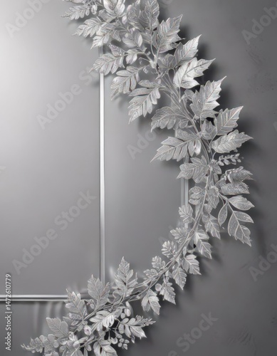 Elegant silver leaf lace border on a shimmering background ,  leaves,  ornate,  art
