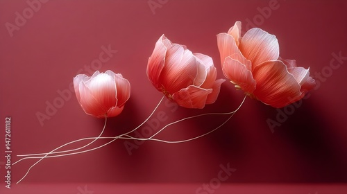 Elegant translucent flowers against a rich red backdrop