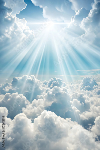 Fototapeta Naklejka Na Ścianę i Meble -  Majestic view of heaven with shining sun and dramatic clouds in a clear blue sky