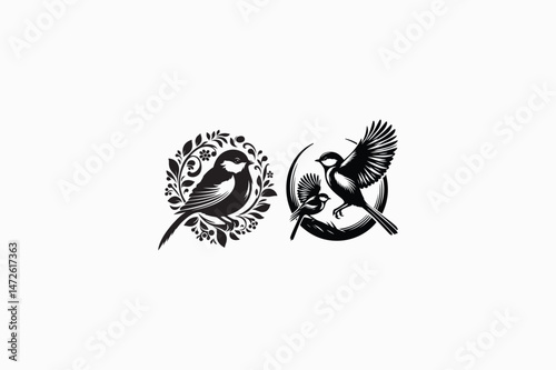 Great Tit bird vector silhouettes black and white image made by adobe illustrator. eps