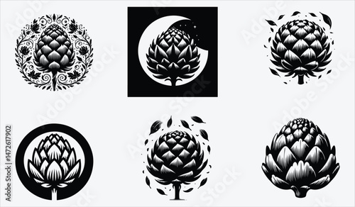 Artichoke Vegetable Silhouette Illustration Isolated Healthy Green Plant Design