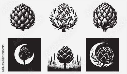 Artichoke Vegetable Silhouette Illustration Isolated Healthy Green Plant Design