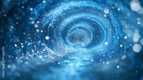 A swirling, ethereal blue tunnel filled with glittering particles.
