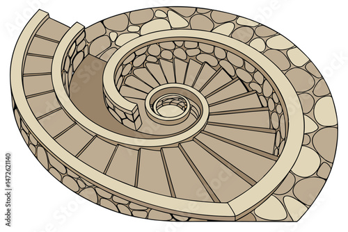83 3d render, detailed stone spiral, intricate patterned stone rings, stone texture, earth tones, architectural design, abstract stone sculpture, detailed stone construction, stone spiral pathway, nat