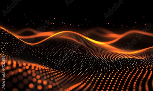 Glowing orange data waves flow smoothly