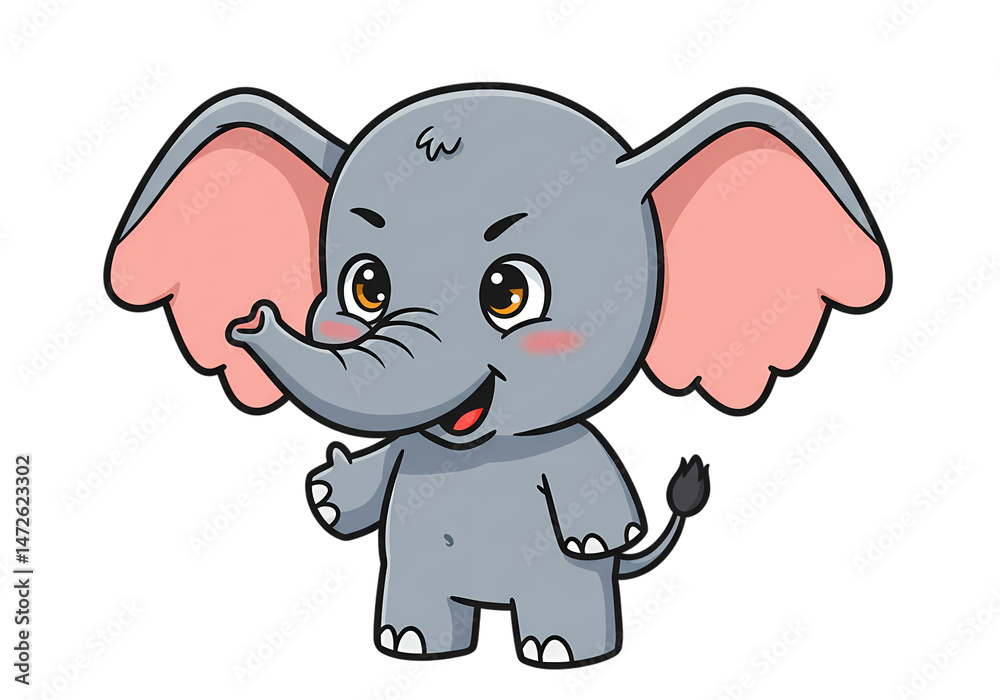 Fototapeta premium Cute Cartoon Baby Elephant Illustration isolated on transparent background