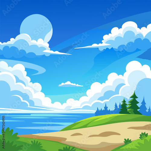 summer landscape with blue sky and clouds