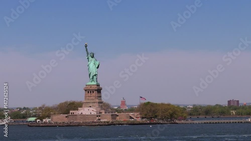 View of the Statue of Liberty from the ferry. New York, USA.