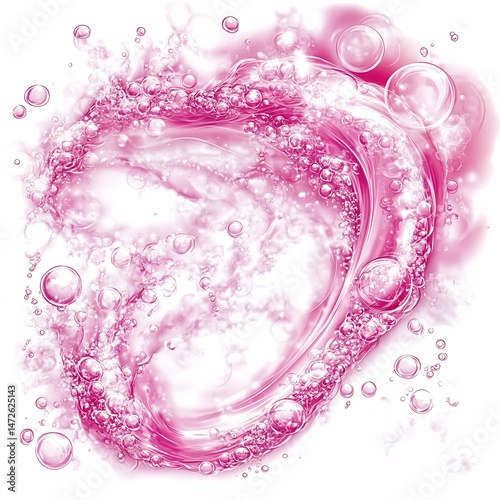 Vibrant magenta liquid vortex with bubbles forming a dynamic circular pattern