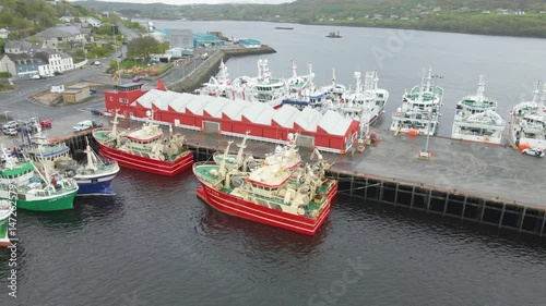 Drone shot of industrial fishing harbour. Killybegs, Donegal, Ireland