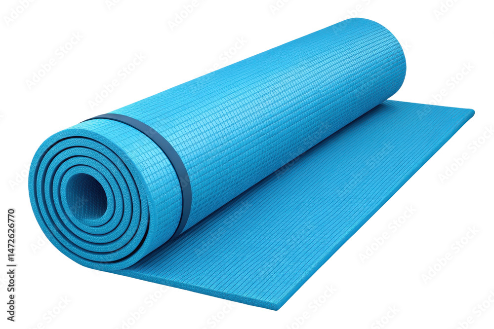 Blue Yoga Mat Roll on White Background for Fitness and Exercise Blue Yoga Mat Roll on White Background for Fitness and Exercise