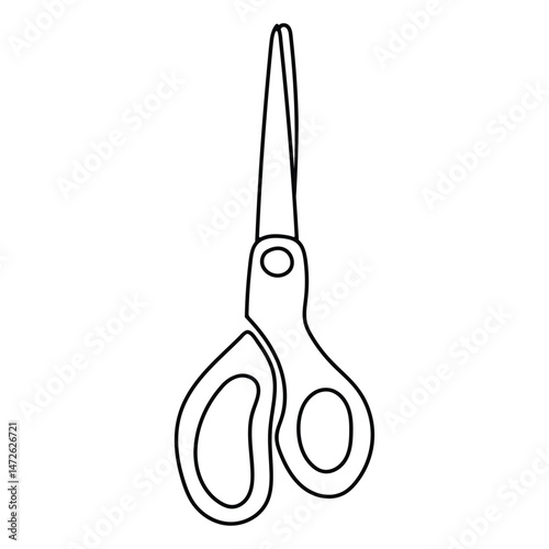 Paper or sewing scissors. Black outline icon for coloring. Vector isolated image of sewing or paper craft accessories.