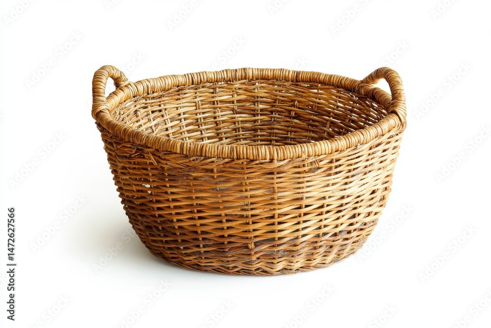 Fototapeta premium Wicker basket with handles isolated on white background